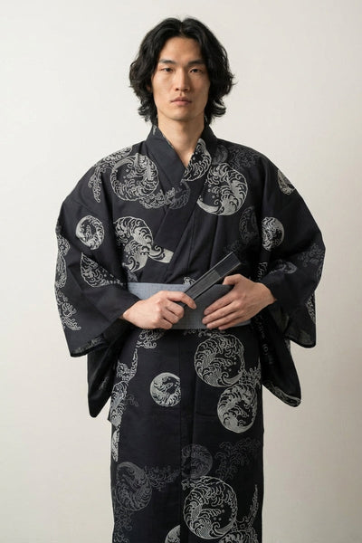 Yukata Negro Hombre 'Tsukinami' Olas