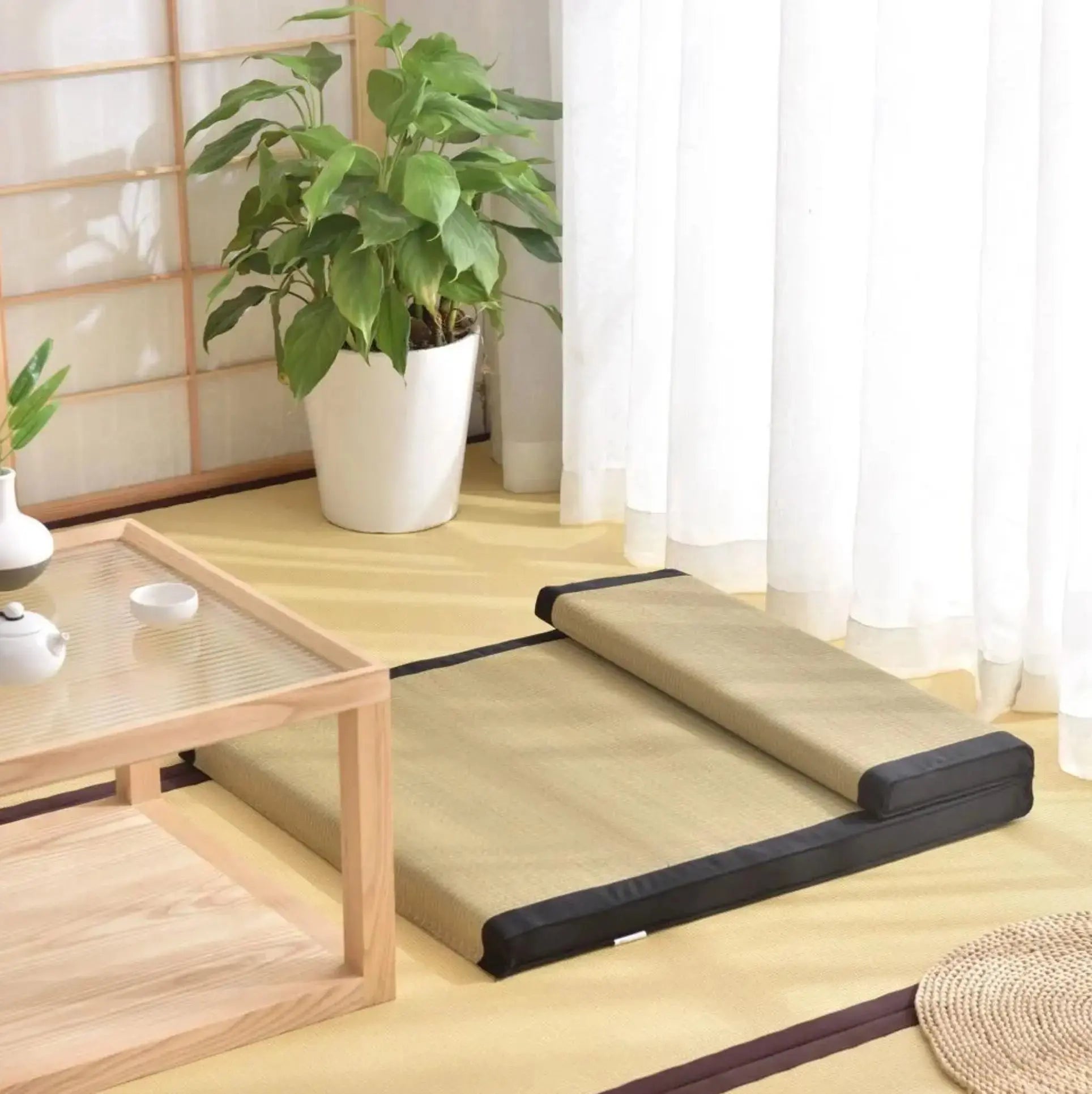 Tatami cuadrado zabuton Ebina en paja de trigo trenzada rectilínea Ropa Japonesa