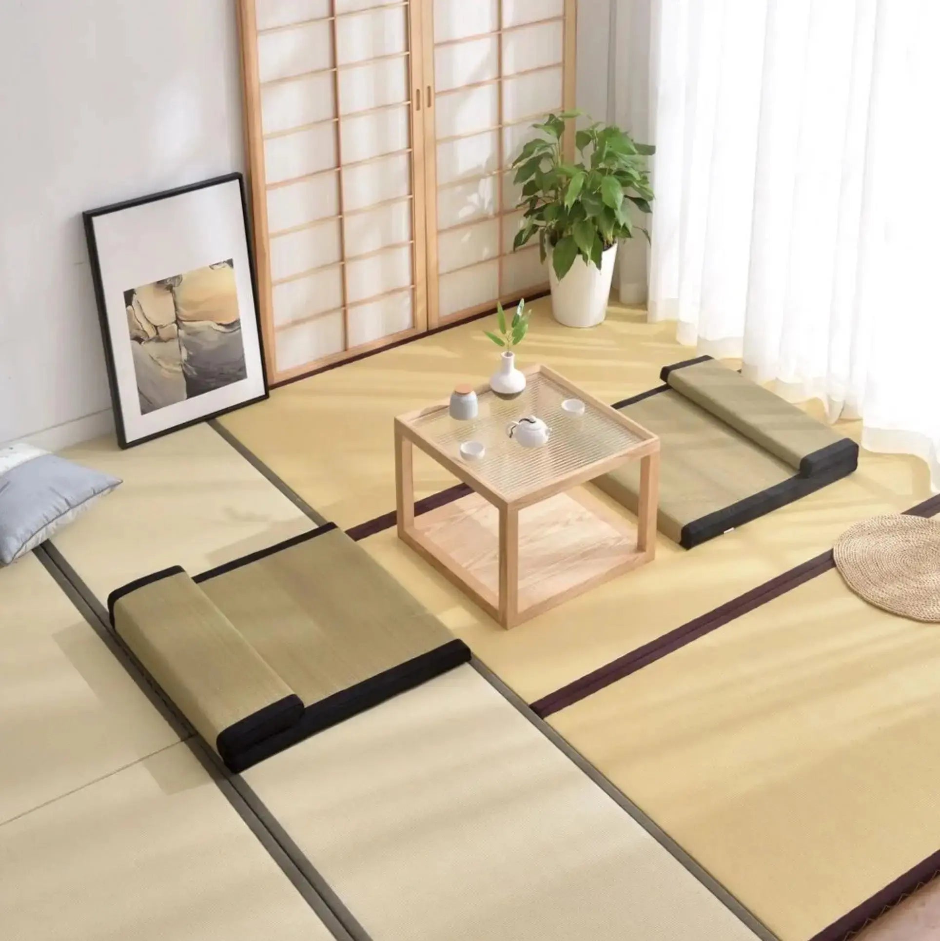 Tatami cuadrado zabuton Ebina en paja de trigo trenzada rectilínea Ropa Japonesa