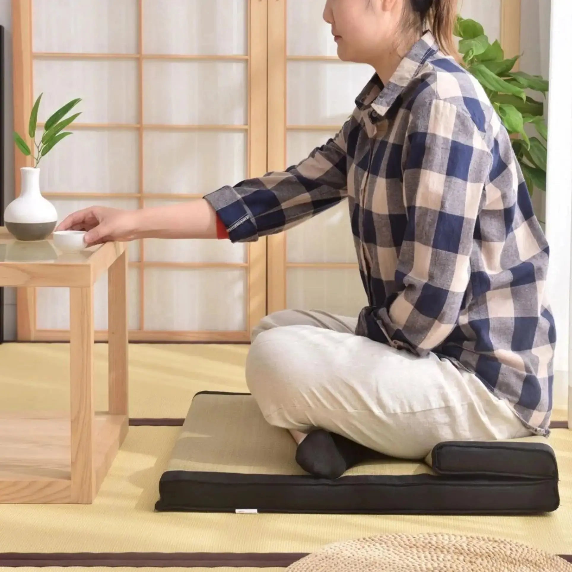 Tatami cuadrado zabuton Ebina en paja de trigo trenzada rectilínea Ropa Japonesa