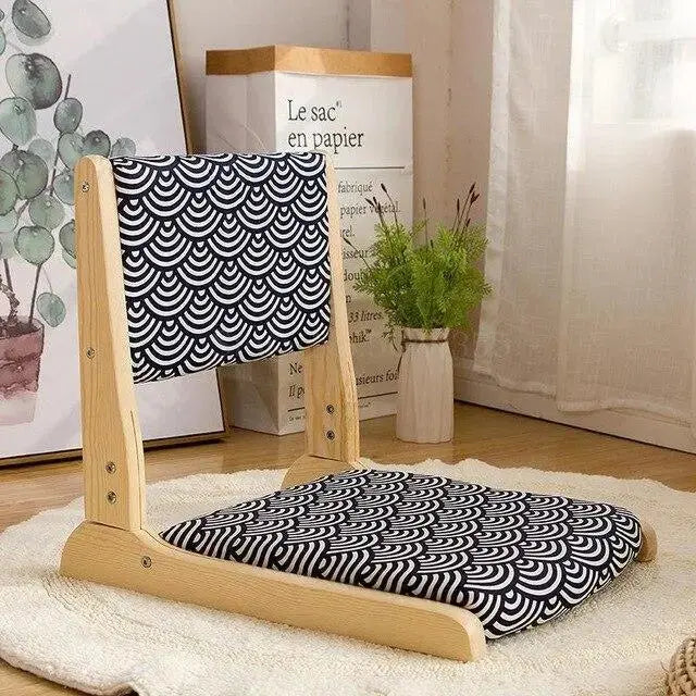 Zaisu japonés Tohuda Bahashi silla de suelo de madera clara con cojín seigaiha marino Ropa Japonesa
