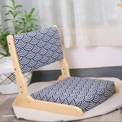 Zaisu japonés Tohuda Bahashi silla de suelo de madera clara con cojín seigaiha marino Ropa Japonesa