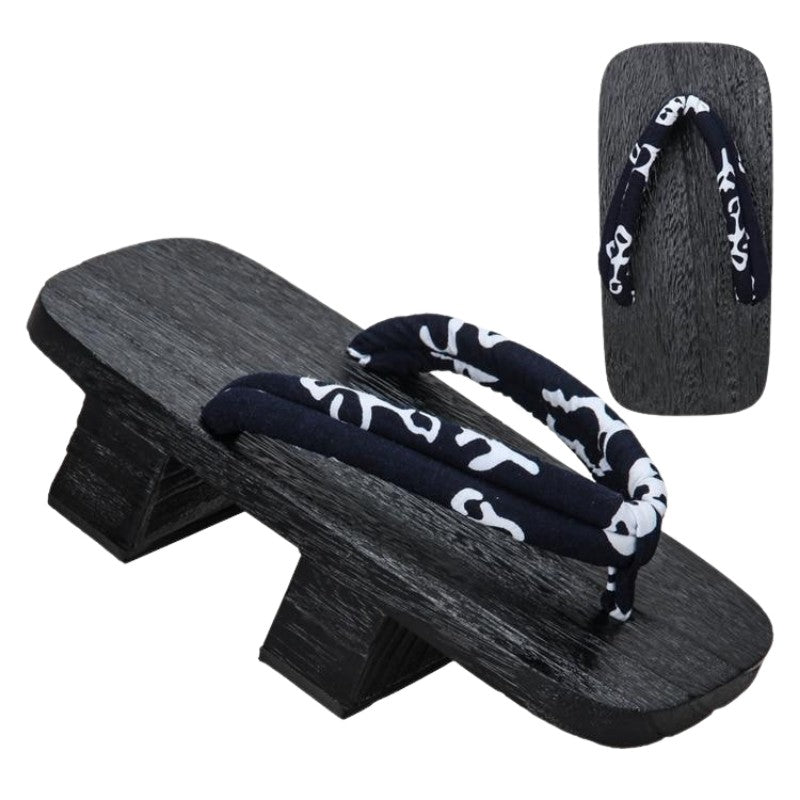 Geta japonesa Nagano con hanao de caligrafía sobre madera negra yakisugi Ropa Japonesa