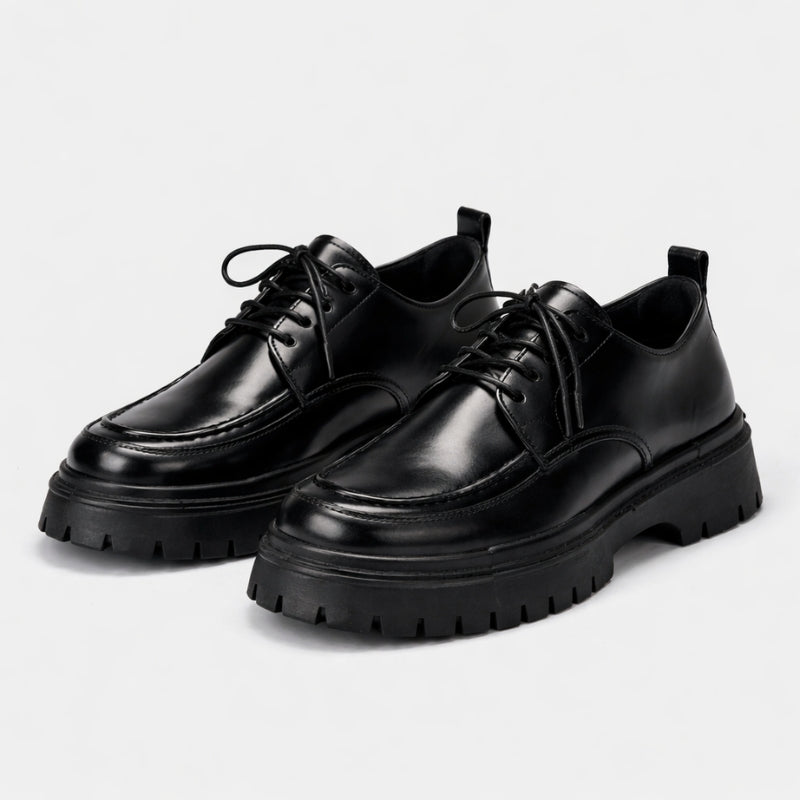 Zapatos japoneses Kuroi derbies cuero negro charolado suela plataforma - Ropa Japonesa